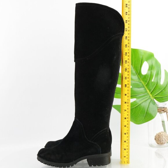 Lucky Brand Womens Harleen Riding Boot Size 6.5 OTK Black Suede Lug Sole Pull On - Picture 7 of 14